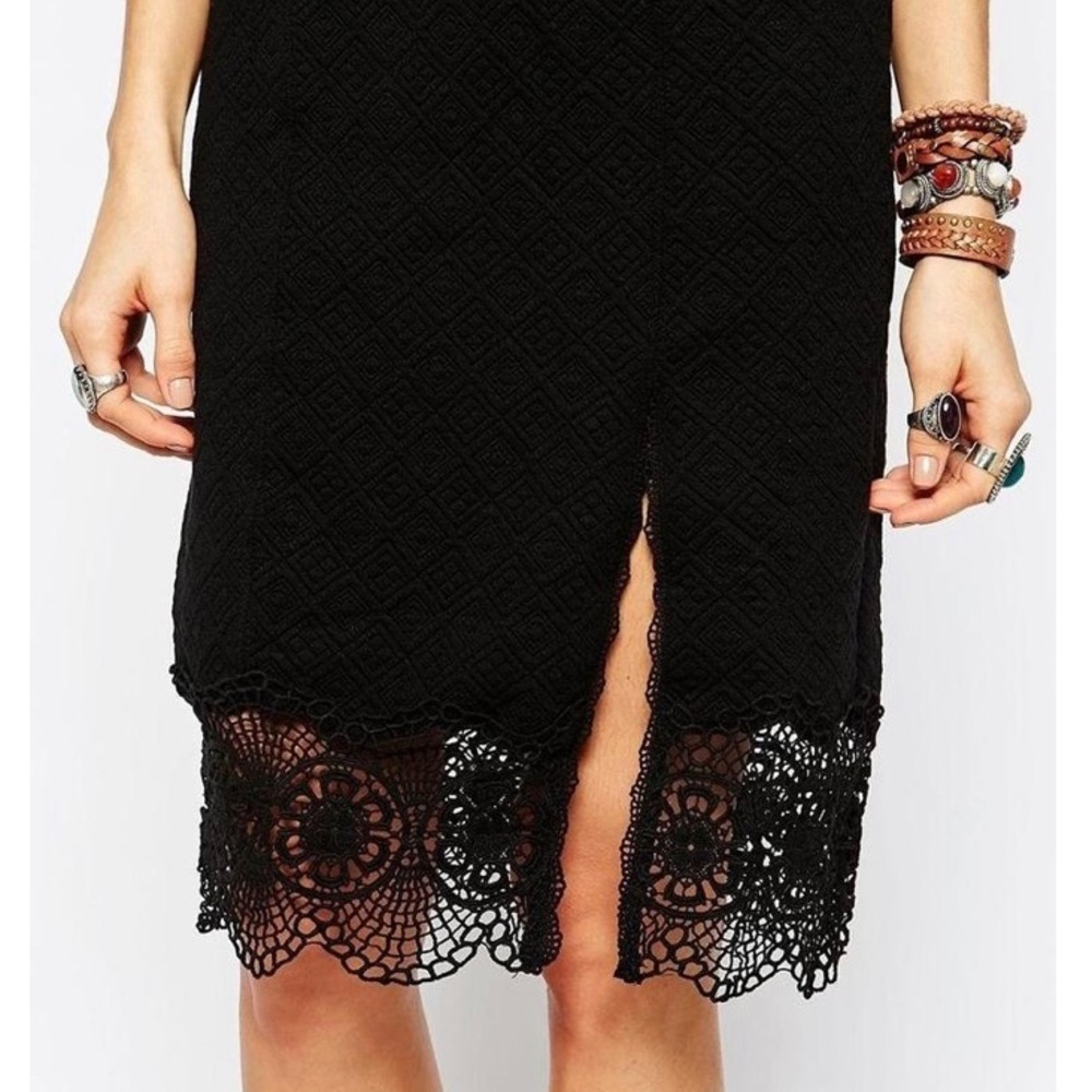 Free People Textured Midi Skirt with Slit and Crochet Hem